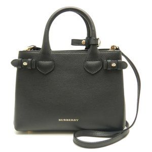 Burberry Small Banner Bag Calf Canvas Check Pattern Crossbody Black